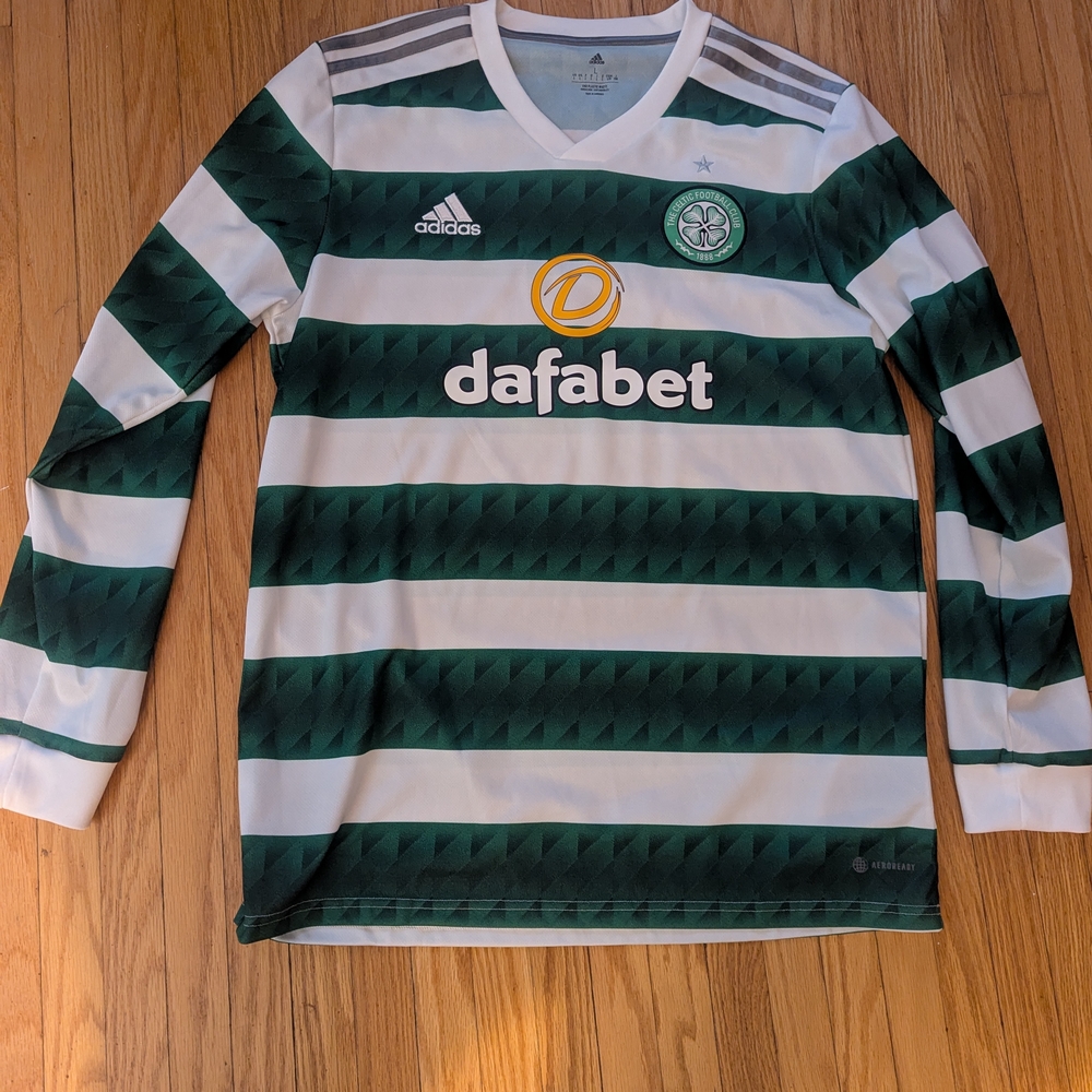 Celtic Football club scotland Adidas Green and White Long Sleeve with Stripes